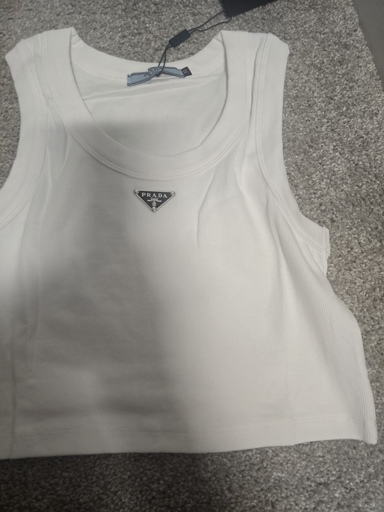 Prada Tops - Prada White Ribbed Tank Top - Signature Triangle Logo